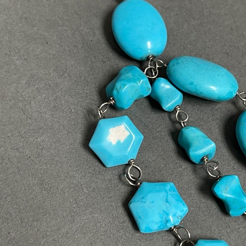 Aqua Blue Beaded Beads Stones Silver-tone Women's Fashion Necklace - Picture 4 of 5